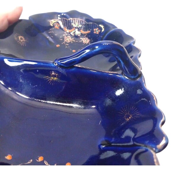 Cobalt Blue Two Sided Relish Dish Hand Painted Vintage Made In Japan - Picture 6 of 7